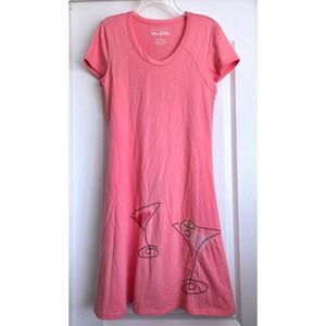 Weekend Traffic Pink Martini Embroidered T-Shirt Dress Sz M Scoop Neck Party